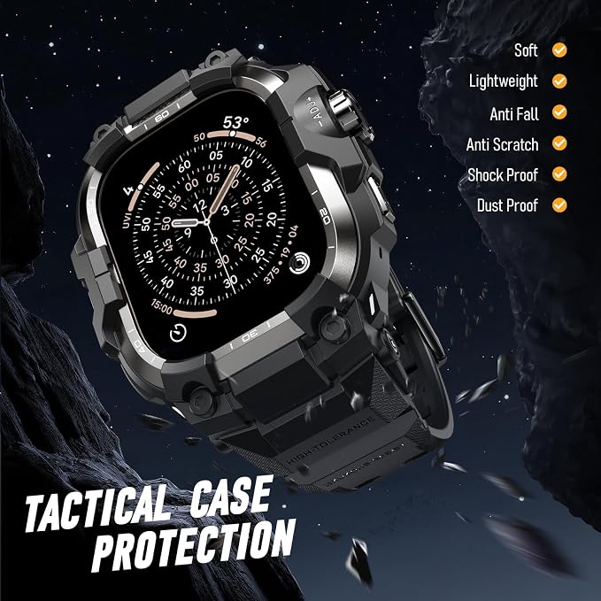 BXUXOHS Rugged Case and Band for Apple Watch 46mm Men, Compatible with Apple Watch Series 11/10, Military Grade Shockproof Bumper Cover, Tactical Band Case for iWatch 11/10 Man, Black Titanium