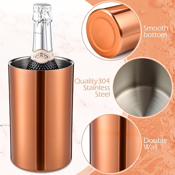 Potchen 6 Pack Wine Chiller Bucket Wine Bottles Cooler Bulk, Stainless Steel Double Wall Insulated Champagne Ice Bucket for Parties,Fits for 750 ml Bottles (Copper)