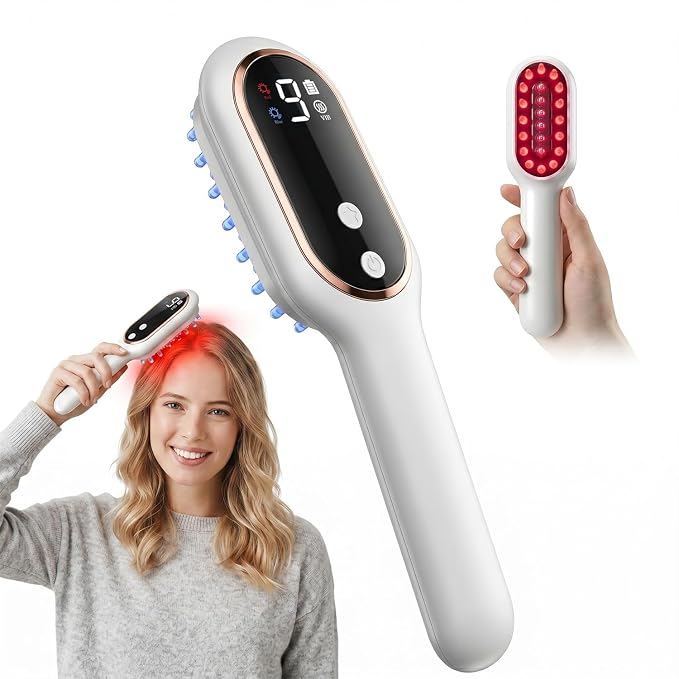FDA-Device 650Nm LLLT Red Light Therapy For Hair Growth And Hair Loss, Cordless Handheld Scalp Laser Brush For Men & Women With Thinning Hair Baldness Receding Hairline, Portable Home Travel