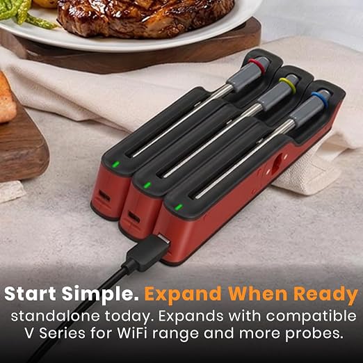 MeatStick V Forge 4-Probe Set Wireless Meat Thermometer – WiFi BBQ Thermometer with Wired Grate-Level Ambient Probe, 5 Sensors, 50+ Hr Battery, 1200°F, for Smokers & Pellet Grills