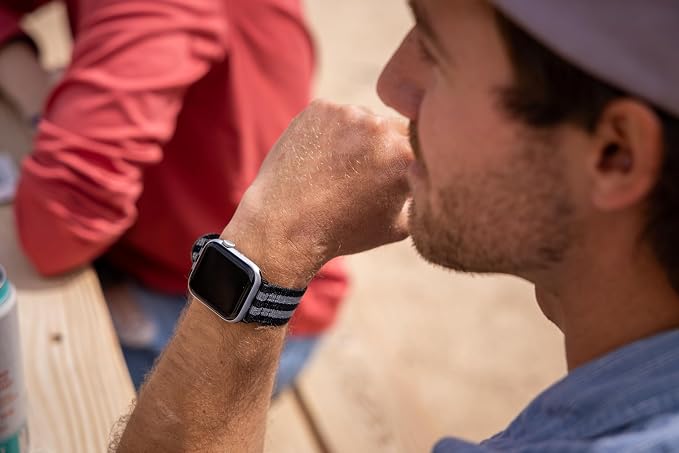Hiking Trail Nylon Band | The Original Rugged Compatible with Apple Watch Band for Men & Women - Soft, Breathable, Woven Water-Resistant Nylon Mens iWatch Strap | Fits Ultra 3/2/1 | 49mm 46mm 45mm 44mm Series 11 & All Models (Sterling Stripe)