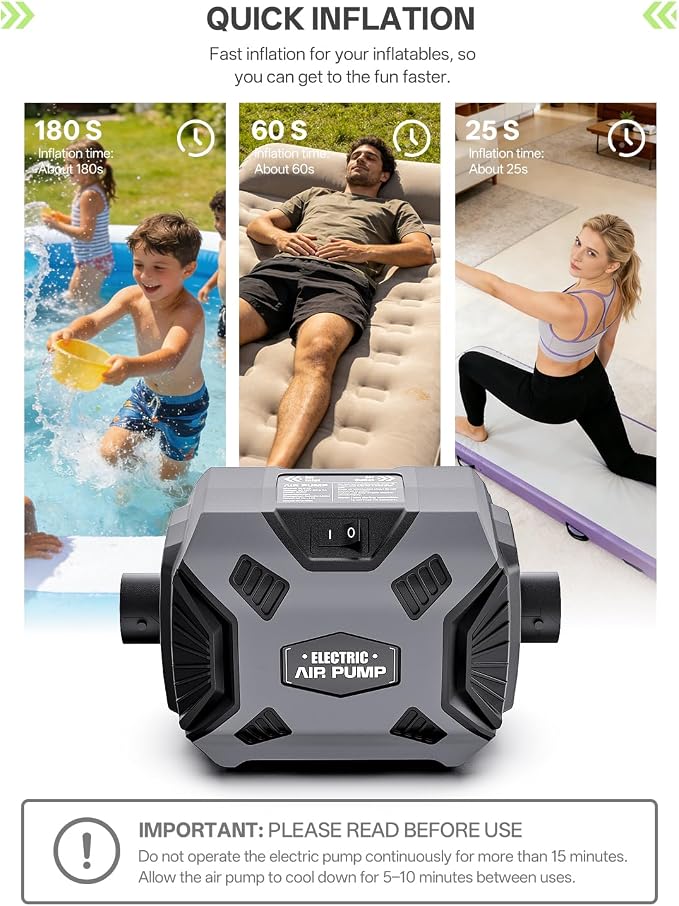 Electric Air Pump for Inflatables: Powerful AC 120V Air Mattress Pump with 5 Nozzles and Hose, Fast Inflation & Deflation for Gymnastics Track Mat, Pool Float, Raft