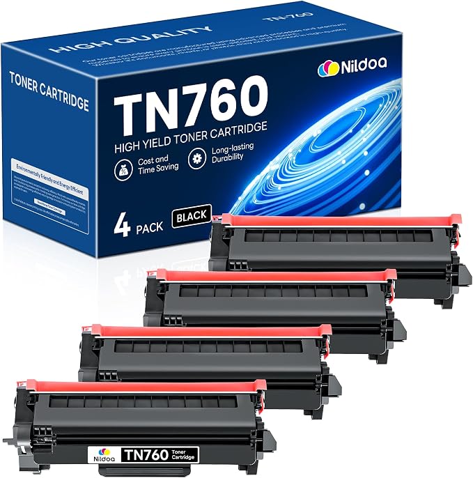 TN760 TN-760 Toner Cartridge High Yield Black Replacement for Brother TN760 TN-760 MFCL2750DW HLL2390DW MFCL2710DW HL-L2350DW Printer Ink 4 Pack