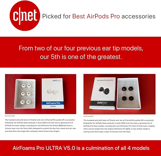 AirFoams Pro Ultra V5.0 Memory Foam Lifetime Replacement Ear Tips for AirPods Pro 1 & 2 — Black Color, Anti Slip, Better All Day Comfort, Don't Fall Out, Noise Cancelling, Better Sound (3 Pairs-S/M/L)