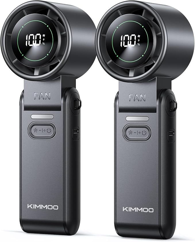 KIMMOO 2 Pack Black Portable Handheld Turbo Fan-100 Speeds, Powerful 20000 RPM, 12Hrs Cooling, USB Rechargeable Mini Hand Held Personal Fan for Travel Makeup Outdoor Indoor