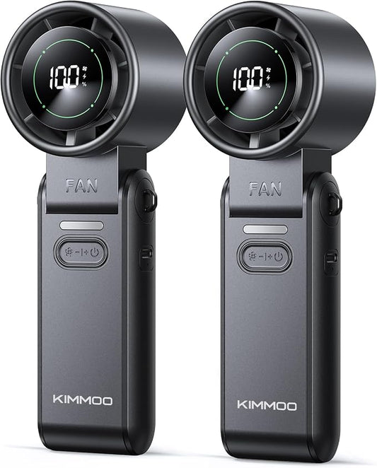 KIMMOO 2 Pack Black Portable Handheld Turbo Fan-100 Speeds, Powerful 20000 RPM, 12Hrs Cooling, USB Rechargeable Mini Hand Held Personal Fan for Travel Makeup Outdoor Indoor