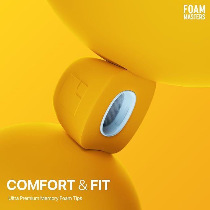 Foam Masters Ultra-Premium Memory Foam Ear Tips for AirPods Pro 1st & 2nd Gen | 3 Pairs | New Ver. | Secure Fit | Super Comfort | Better Noise Cancel | Replacement Buds (Medium, Orange)