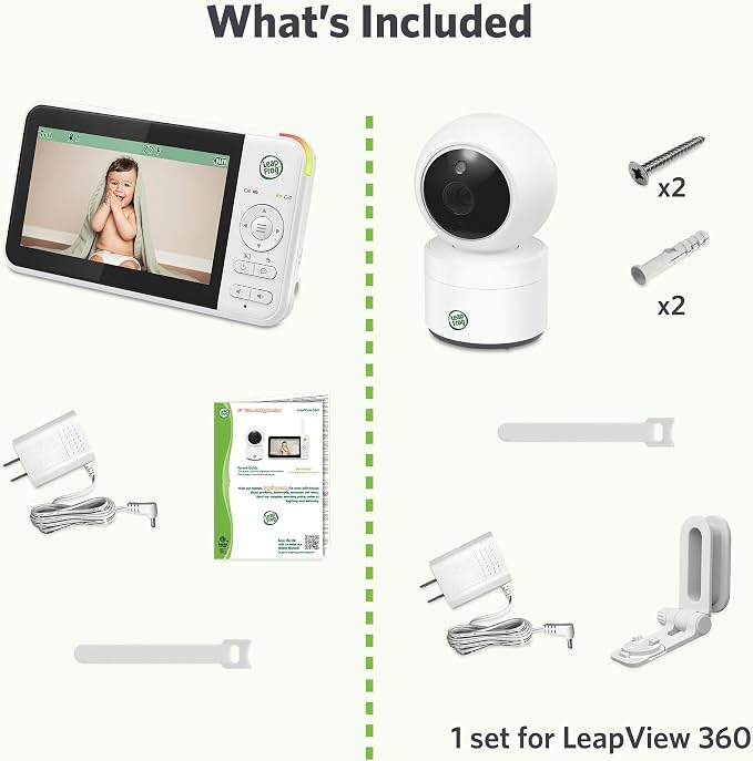 LeapFrog Video Baby Monitor - 5-Inch Color Screen, 31-Hour Battery, Secure Non-WiFi FHSS, Remote Pan Tilt Zoom, Night Vision, 2-Way Talk | LeapView 360