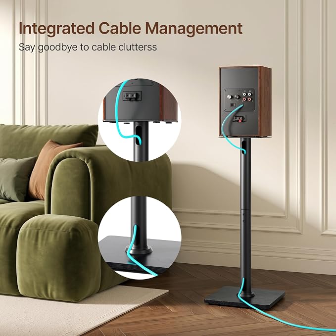 Speaker Stands Pair, 30" Fixed Height, 55lbs Weight Capacity, 11.8" Base, Cable Management, Freestanding Speaker Floor Stand for Surround Sound,Wooden Base