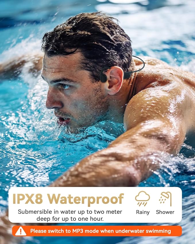 ANSTEN Swimming Headphones Bluetooth 6.0 Bone Conduction Headphones, IPX8 Waterproof Earbuds with MP3 Mode 8GB Memory Open Ear Earphones, Underwater Headphones for Swimming Running Surfing Cycling