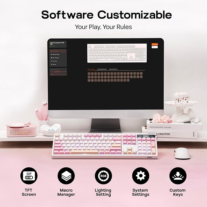 EPOMAKER TH108 PRO Full Size Mechanical Keyboard with Screen & Knob, Wireless Gaming Keyboard with 10000mAh, Creamy Gasket, Hot Swap, Custom Driver, RGB Backlight, NKRO (Pink, Creamy Jade)
