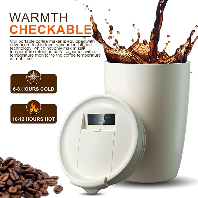 Self-Heating Electric Coffee Maker Cup, Portable Mini Coffee Maker Compact Design for Camping Hiking Traval