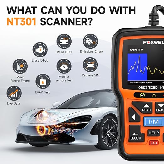 FOXWELL NT301 OBD2 Scanner Live Data Professional Mechanic OBDII Diagnostic Code Reader Tool for Check Engine Light & FOXWELL BT630 600A Smart Battery Monitor with Shunt