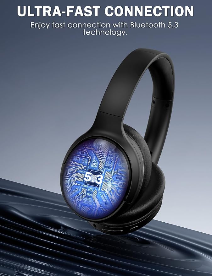 Bluetooth Headphone with Cool RGB Light, Foldable Lightweight Wireless Over Ear Headphone, 90° Rotatable Earcups, HiFi Stereo with Deep Bass Audio for Travel, iPad Cellphone Laptop PC