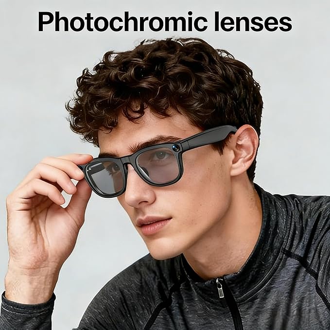 REEDTOCK Smart AI Glasses with Camera, HD 1080P Video Recording, 8MP Bluetooth Camera Glasses, Noise Cancellation, Voice Assistant, Translation, TR90 Frame -for Outdoor, Travel, Vlogging