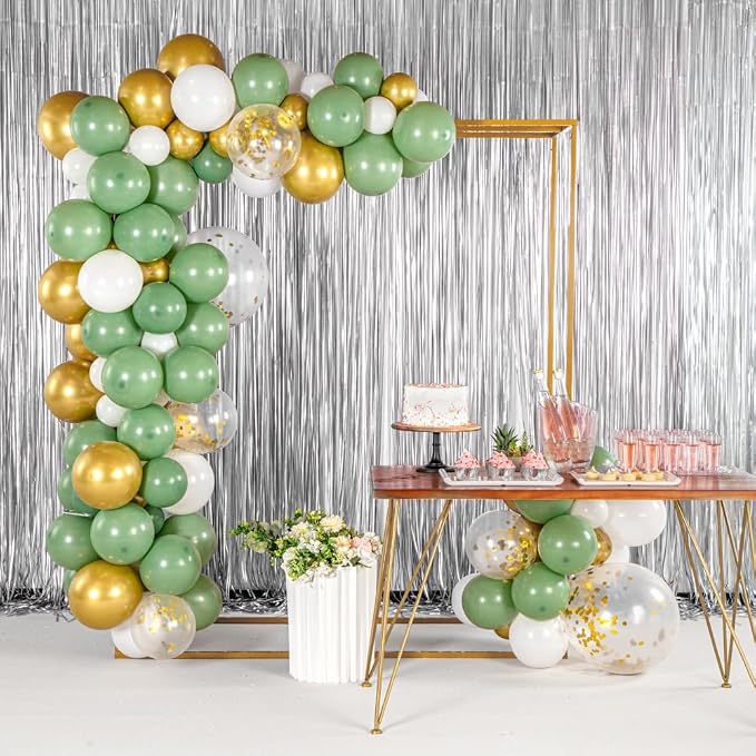 Restaurantware-Balloonify Balloon Garland Set, 1 Party Decoration Kit - 117 Balloons, With Chain, Green, White, & Gold Latex Balloon Arch Kit, Includes Glue Dots