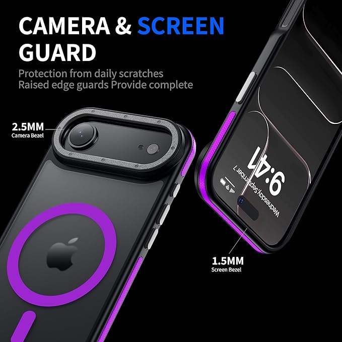 Magnetic for iPhone Air case, with Camera Lens Protector [10Ft Military-Grade Protection] Compatible with fit MagSafe Slim case for iPhone 17 Air 6.5 inch, Purple Bumper
