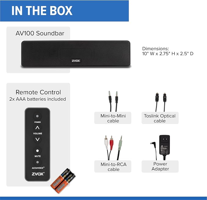 ZVOX AccuVoice AV100 Compact TV Soundbar Speaker with 6 Levels of Voice Boost, Black