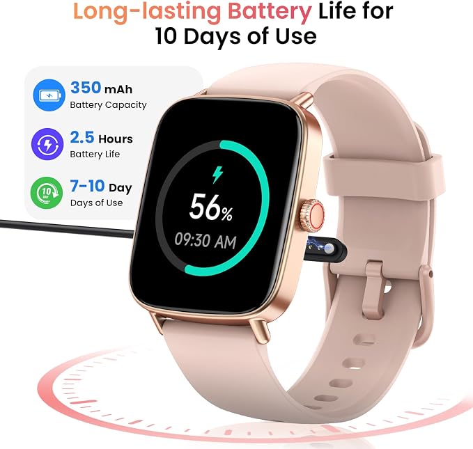 Gydom Smart Watch for Women and Men, 1.85" HD Fitness Trackers for iPhone/Android/Samsung (Answer/Make Calls), Heart Rate/Sleep/SpO2 Monitor, 101+ Sports Modes, IP68 Waterproof, 2 Bands, Pink
