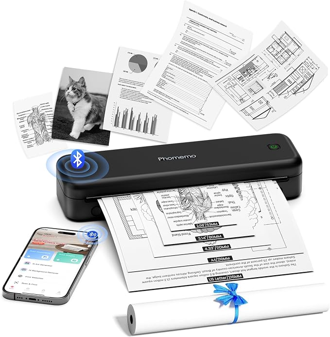 Phomemo M834 Portable Printers & 1 Printer Case, Bluetooth Inkless Thermal Printer Compatible with iPhone, Android Phone, Laptop for Office Car Home Use
