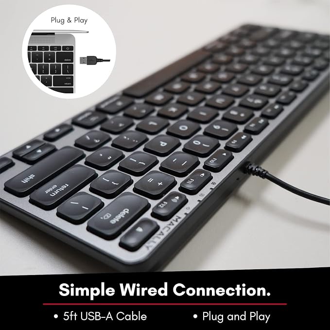Macally Backlit Compact Keyboard and a Wired Computer Mouse, Sleek Black