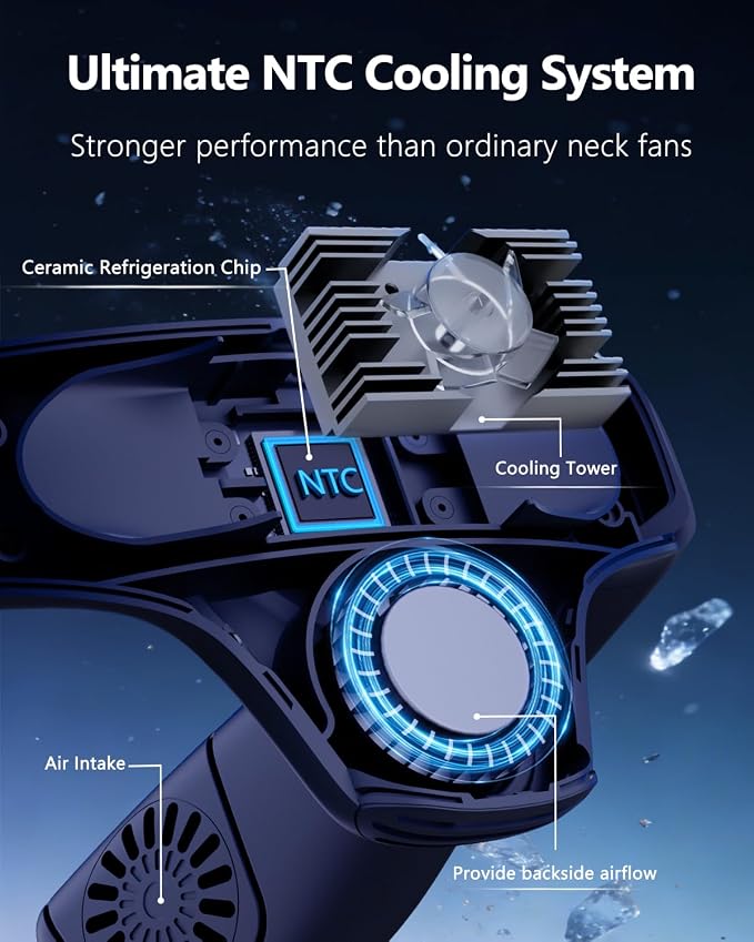Neck Air Conditioner Fan Instant Cooling with Cooling Plate, Bladeless, 8000mAh Operated Wearable Rechargeable Neck Fan, 3 Cooling Level&3 Speeds Level for Hot Flashes, Travel, Gym