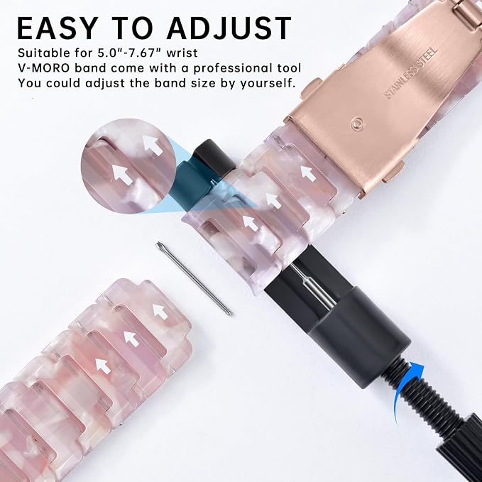V-MORO Resin Band Compatible with Apple Watch Series 7/8/9/10 41mm/40mm/38mm/42mm Fashion Strap for iWatch Series 6/5/4/3/2/1/SE/SE2 Lightweight Bracelet Wristband Women(Classic Pink Tan)