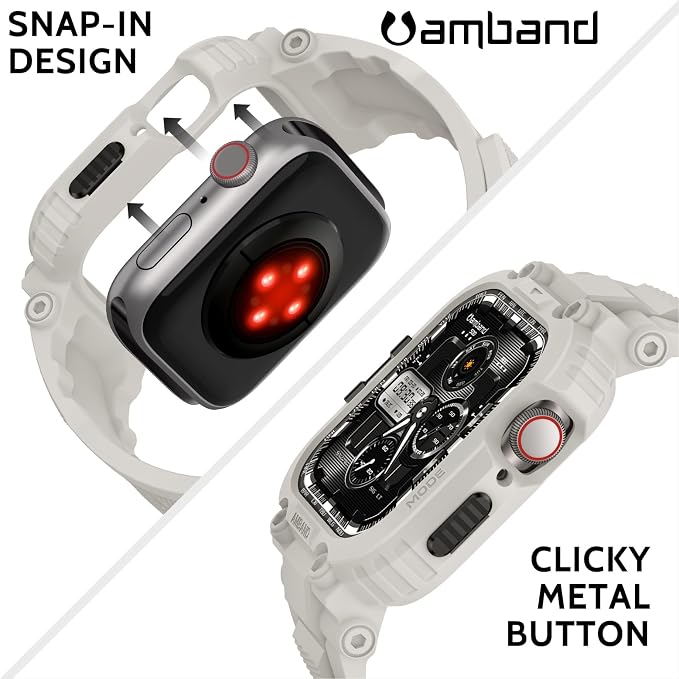 amBand Bands Compatible with Apple Watch 9/8/7 45mm, M1 Sport Series Rugged Case with TPU Strap Military Protective Tough Cover Bumper for iWatch SE3/SE2/SE/6/5/4 44mm Men White
