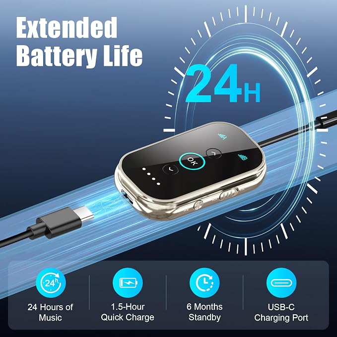 Ultra Bluetooth 5.4 Transmitter Receiver with CNC Metal & Glass – Airplane Bluetooth Adapter with Qualcomm aptX LL/HD, Works with 2 AirPods & Headphones, Wireless Audio Transmitter for Travel/TV/Gym