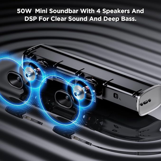 MZEIBO Sound Bar,50W TV Speaker with ARC/Optical/AUX/Bluetooth 5.3, Clear Dialogue & Deep Bass, Home Theater Audio System