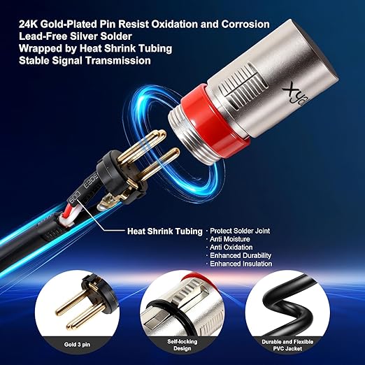 Balanced XLR Cable, 3ft 6 Packs, 3 Pin Male to Female Microphone Cable, XLR to XLR Mic Cable for Speaker or PA System, PVC Jacket
