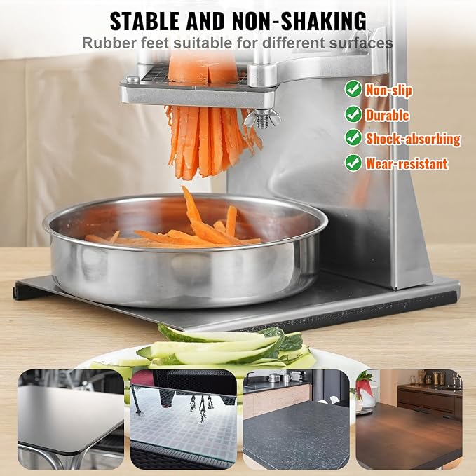 VEVOR Commercial French Fry Cutter with 4 Replacement Blades, 1/4 and 3/8 Blade Easy Dicer Chopper, 6-wedge Slicer and 6-wedge Apple Corer, Lemon Potato Cutter for French Fries with Extended Handle