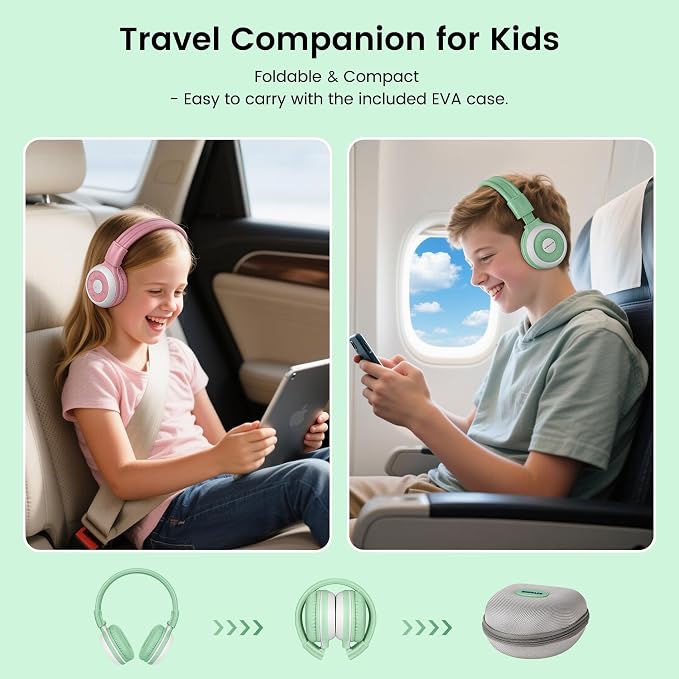 SIMOLIO Manyshare Series- 2 Pack Audio Sharing Bluetooth Kids Headphones for Group Listening, Compatible with Any Single Bluetooth Device for Family School Travel Movies Music, Built-in Mic, Foldable