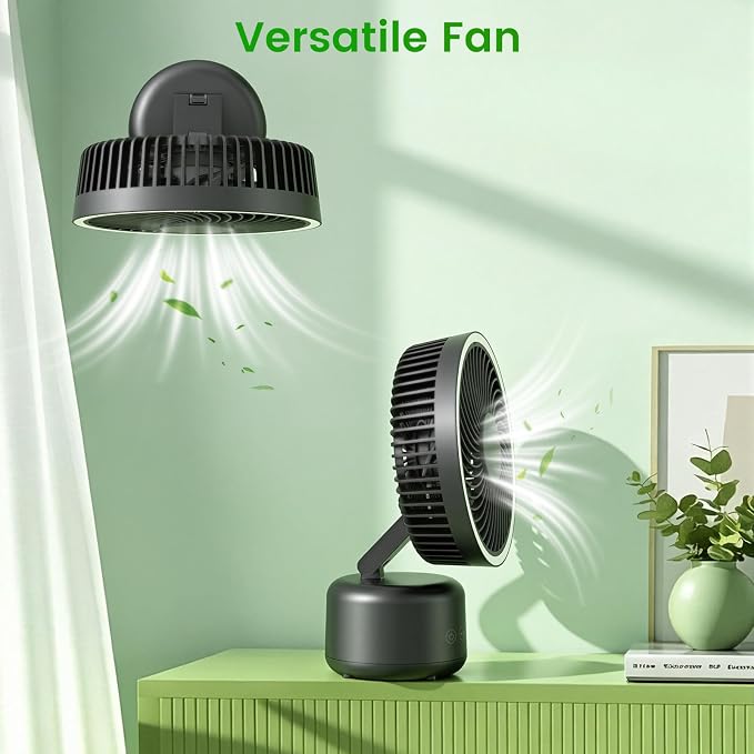 Camping Fan – Portable Rechargeable Fan with Auto Oscillation, Type-C Charging, LED, 4 Speeds, Remote & Timer Freestanding, Wall Mount, Hanging, Tripod Stand for Indoor, Outdoor, Tent, Travel, Jobsite