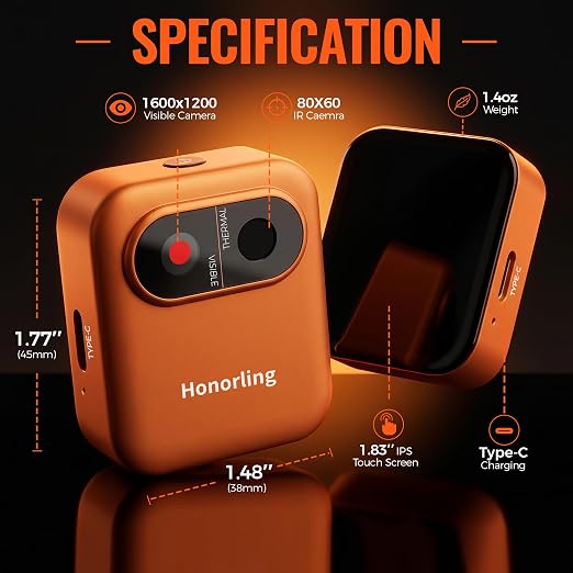 Mini Thermal Camera, 80x60 IR Resolution Infrared Camera with Touchscreen, Portable Thermal Imaging Camera with 50° Wide-Angle Lens, Heat Sensor for HVAC, Home Inspection, Water Leak Detection