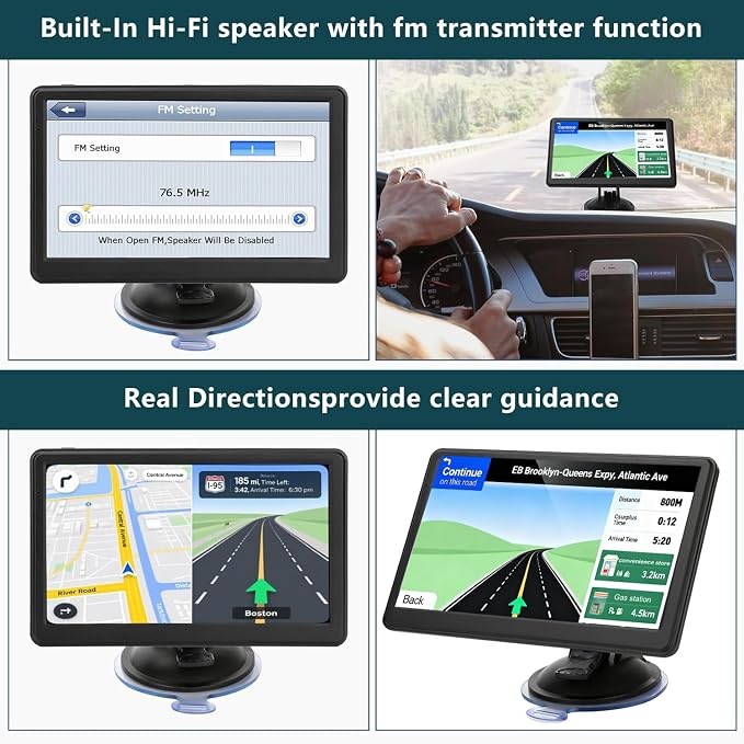 Car GPS Navigation, 7 inch Touch Screen with 2026 Map, Voice Turn Direction Guidance, Support Speed and Red Light Warning, Pre-Installed North America Lifetime Map Free Update