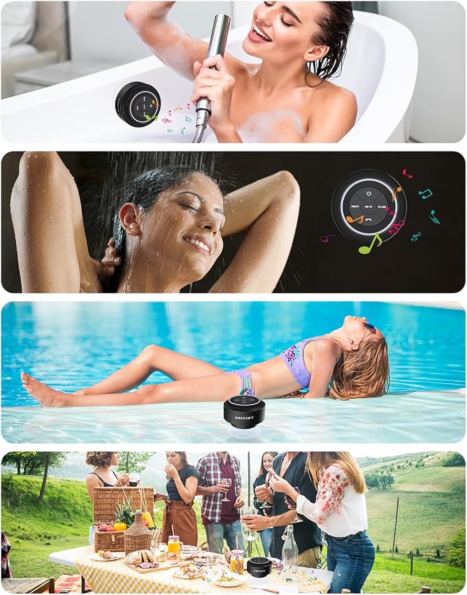 Mini Bluetooth Shower Speaker with Suction Cup, Wireless Shower Speaker Bluetooth Waterproof, IP67 Floating Waterproof Bathroom Speaker, Ideal Gifts for Men Women Kids