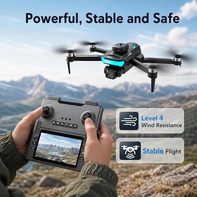 KMAX Drone with Camera for Adults Beginners, 2K Foldable RC Drone with 4.3" HD Display, Obstacle Avoidance, Altitude Hold, One-Key Return, 60 Mins Flight Time with 3 Batteries, Easy to Fly Mini Camera Drone Gifts