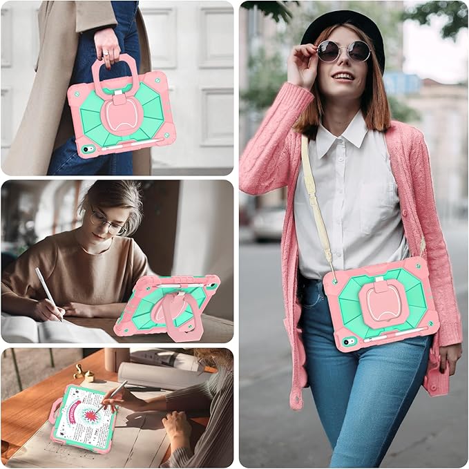 WESOROL Case for iPad (A16) 11th/10th Generation 2025/2022 with Screen Protector 360 Rotating Stand Pencil Holder iPad Case10th Generation Shockproof Cover for iPad 11th/10th Gen Case,Rose Mint