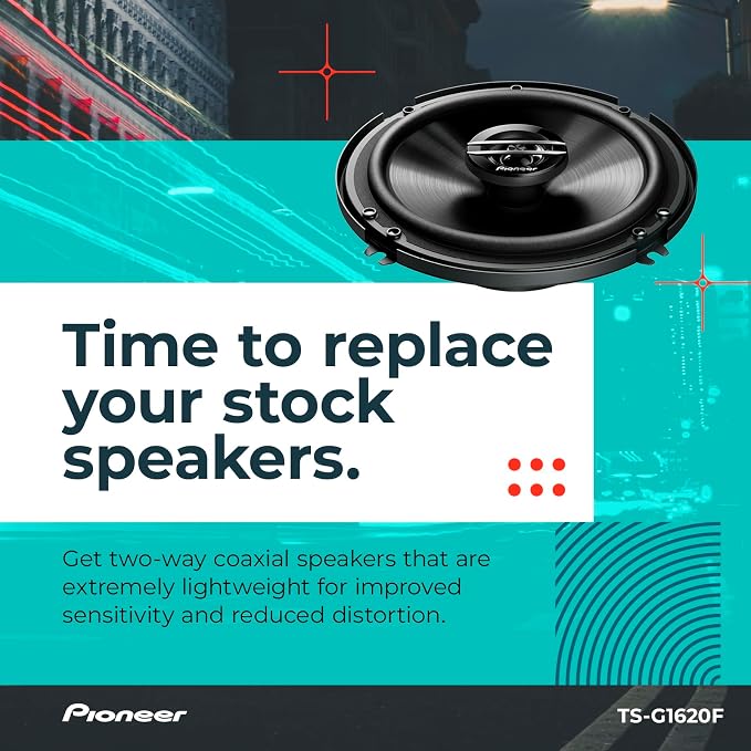 Pioneer G-Series TS-G1620F 6.5” 2-Way Speakers (Pair) – 300W Max, Balanced Sound + Smooth Treble, Great Stock Replacement, High-Efficiency Speaker Designed for OEM Power