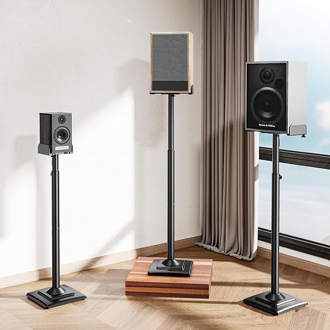 ELIVED Universal Speaker Stands Pair Height Adjustable Max 43.3", Surround Sound Speaker Stands for Bookshelf Speaker Satellite Rear Speakers Up to 11 lbs, Spring-Loaded Plate Extends to 10"