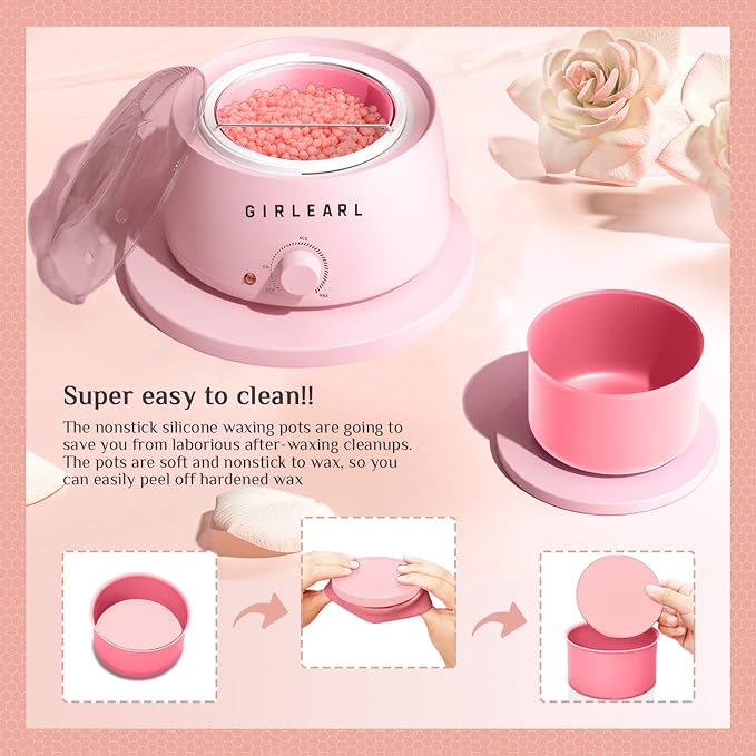 GIRLEARLE Wax Warmer Kit for Women and Men + 1lb Hard Wax Beads at Home, Multiple Formulas Target Different Types of Hair for Sensitive Skin Body, Brazilian Bikini, Eyebrow, Facial