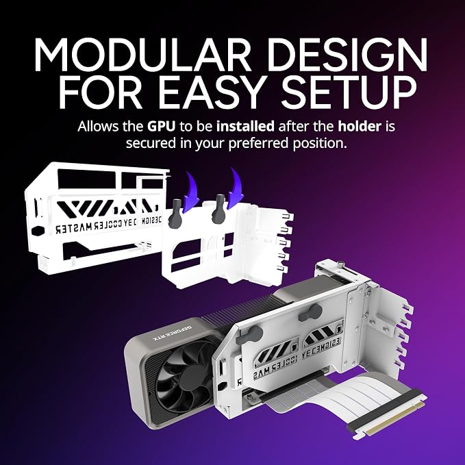 Cooler Master Vertical GPU Card Holder Kit V3, PCIe 4.0 5.0 Motherboards GPUs RTX 5090 RX 9070 XT, ABS Casing, 165mm Length, Modula Adjustable for E-ATX ATX Micro ATX Case, White