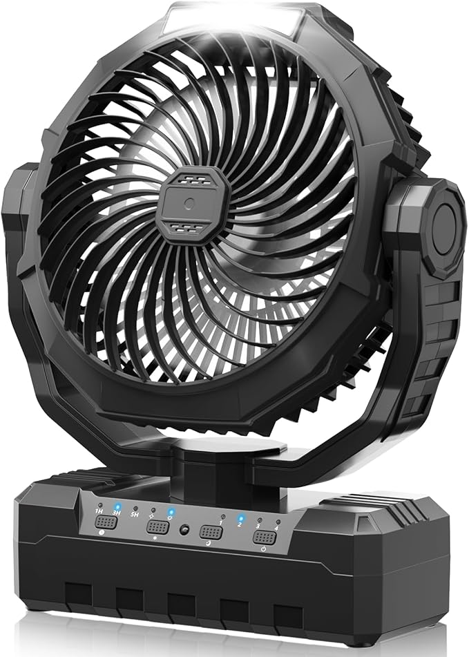 Rechargeable Camping Fan - Portable Battery Powered Fan with Timer & Hook, 150H Working, Ventilador Recargable for Tent, Travel, Gifts for Men Dad