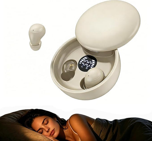 Invisible Earbuds for Sleep, Mini Earbuds Small Earbuds – Ergonomic Bluetooth Wireless Earbuds with Premium Sound and One-Step Auto Pairing (Beige)