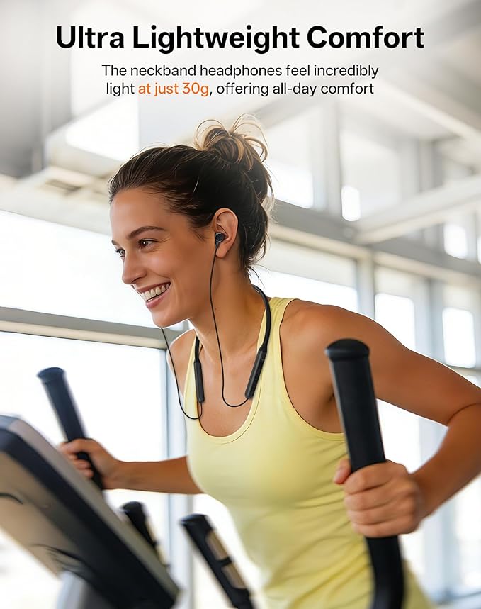 Neckband Bluetooth Headphones, Wireless Bluetooth 6.0 Earbuds with Microphone, Comfortably Light, Deep Bass Earphones 35H Playtime, IPX5 Waterproof, Magnetic Headset for Workout (Black)