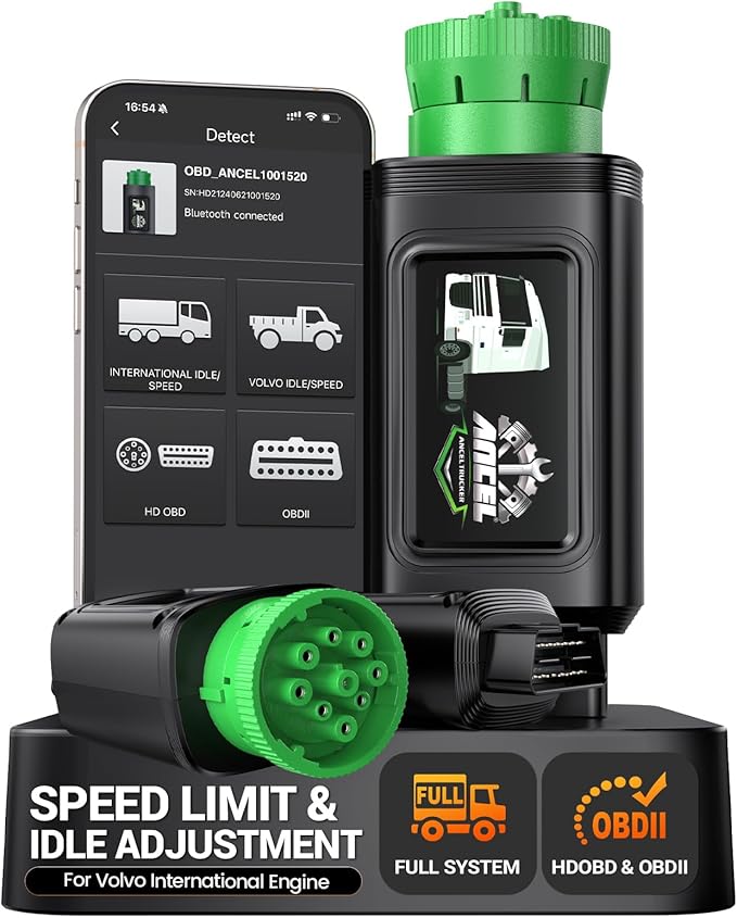 ANCEL HD210 Heavy Duty Truck Scanner, Speed Limit & Idle Adjust for Volvo and International MaxxForce Engines, Bluetooth Diesel Truck Scanner, Full-System HDOBD/OBD2 Scan Tool, Lifetime Free Updates