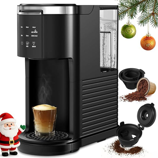 Single Serve Coffee Maker 2 in 1 Coffee Machine with Ground Coffee & Pods Coffee, 6 to 14 Oz Brew Sizes,Mini One Cup Coffee Maker 40oz Water Tank,Auto Cleaning & Shut Off, Black
