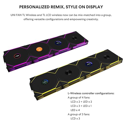 Lian Li UNI Fan TL LCD Wireless 120-Single Pack (Reverse Blade)-2.4 GHz Wireless Signal ARGB Fan-Infinity Mirror-Daisy-Chain-Syncing Lighting-Controller NOT Included & Required - Black (12RTLLCD1W1B)