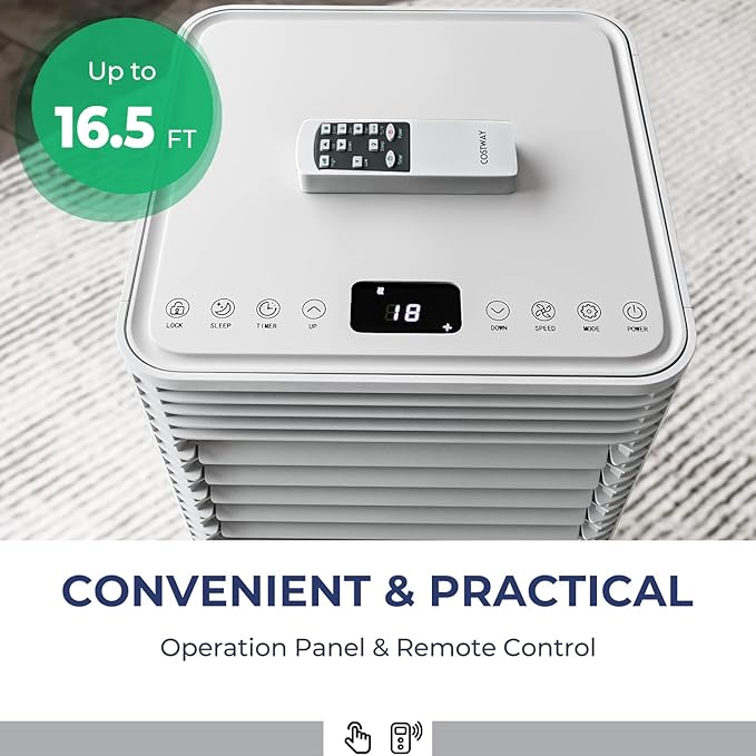 COSTWAY Portable Air Conditioner, 8000 BTU Ac Unit Spaces up to 230sq.ft, with Remote Control, 24H Timer & Window Venting Kit, Sleep Mode, Suitable for Bedroom, Living Room, Office (8000BTU, White)